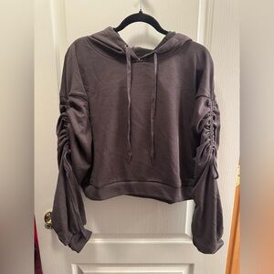 Hem & Thread Dark Brown/Gray Ruched Sleeve Hoodie